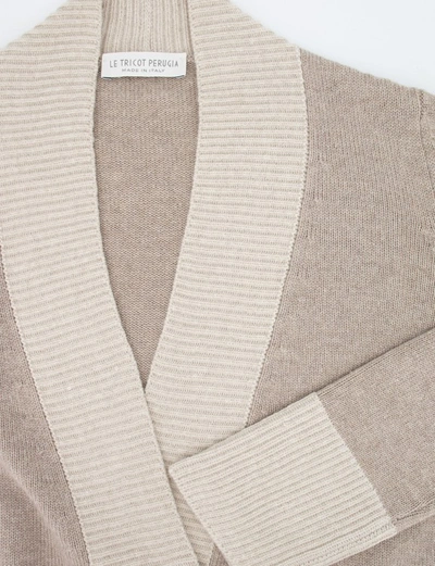 Shop Le Tricot Perugia Ribbed Edges Long Cardigan In Neutrals