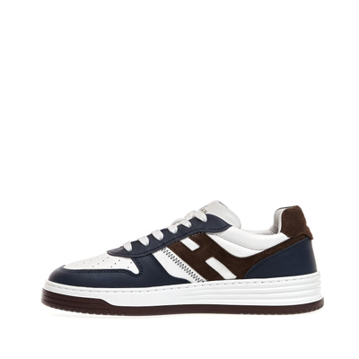 Shop Hogan Basket Sneakers In White And Blue Leather In Black