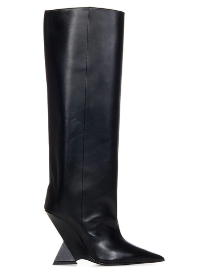 Shop Attico Black Calf Leather Ankle Boots