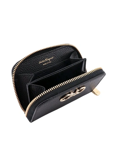 Shop Ferragamo Leather Card Holder With Iconic Gancini Detail In Black