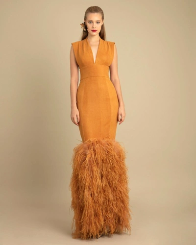 Shop Gemy Maalouf V-cut Neckline Dress - Long Dresses In Orange