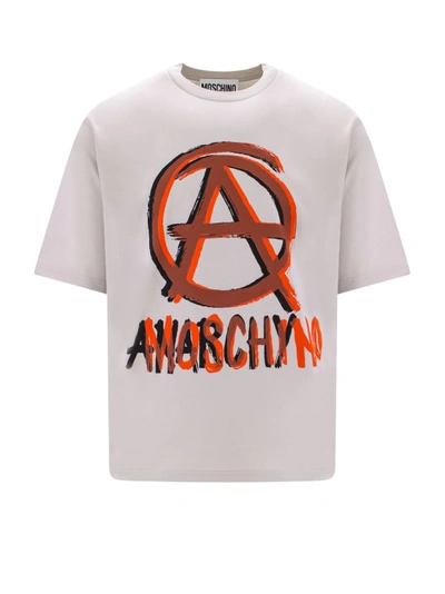 Shop Moschino Organic Cotton T-shirt With Anarchy Print In Neutrals