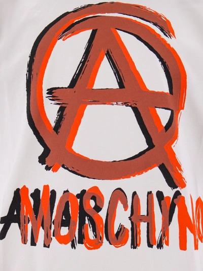 Shop Moschino Organic Cotton T-shirt With Anarchy Print In Neutrals