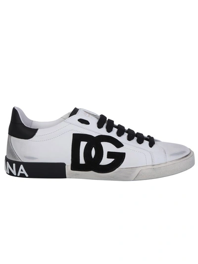 Shop Dolce & Gabbana Calf Leather Iconic Sneakes In White