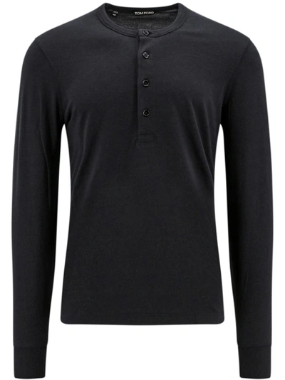 Shop Tom Ford Embroidered Monogram Cotton Blend T-shirt In Black