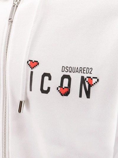 Shop Dsquared2 Cotton Sweatshirt With Icon Heart Pixel Print In White