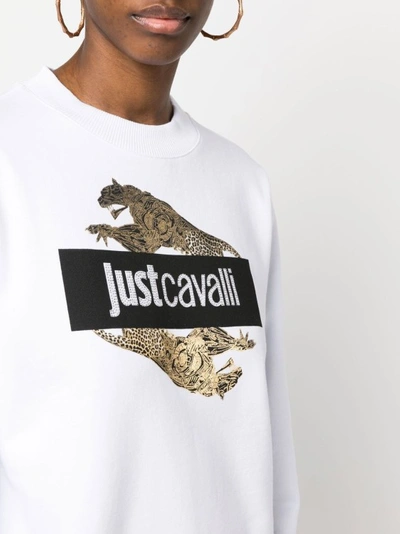 Shop Just Cavalli White Cotton Sweatshirt