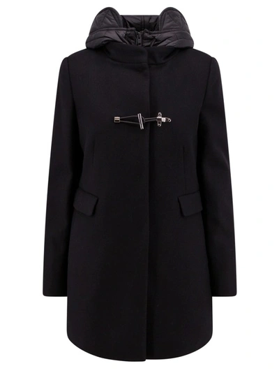 Shop Fay Padded Wool Coat With Iconic Hook In Black