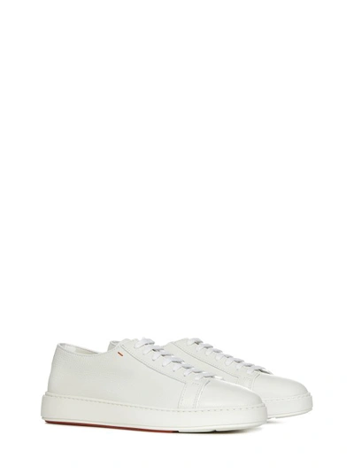Shop Santoni White Leather Low-top Sneakers