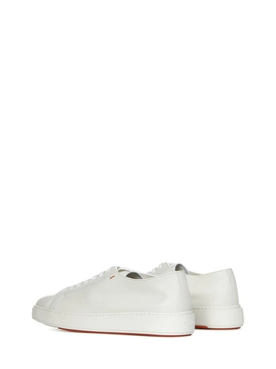 Shop Santoni White Leather Low-top Sneakers