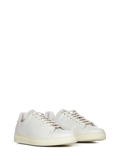 Shop Tom Ford White Low-top Calfskin Leather Sneakers