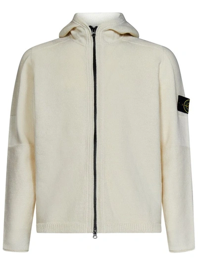 Shop Stone Island White Wool/nylon Blend Hoodie