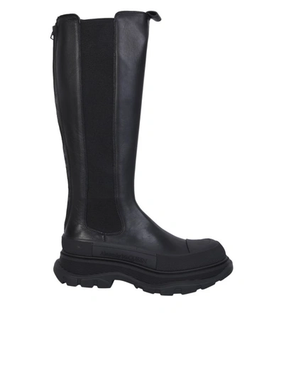 Shop Alexander Mcqueen Black Leather High Tread Boots