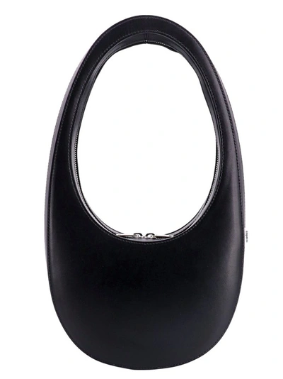 Shop Coperni Leather Shoulder Bag With Logo Print In Black