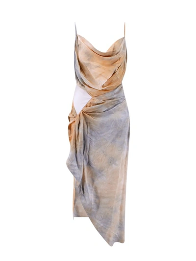 Shop Off-white Certified Viscose Dress With Drapery In Brown