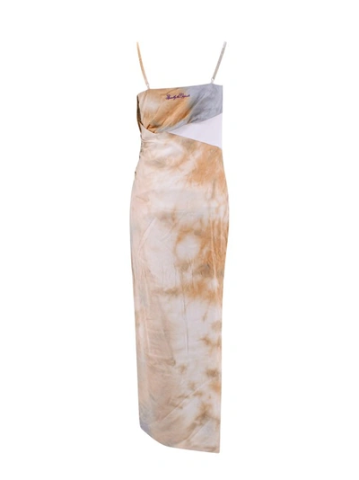 Shop Off-white Certified Viscose Dress With Drapery In Brown