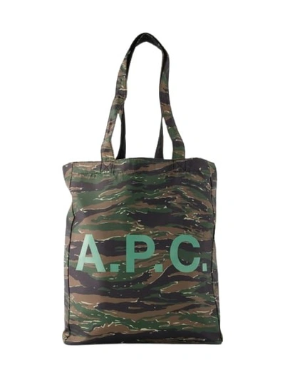 Shop Apc Lou Reversible Tote Bag - Synthetic - Khaki In Green