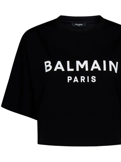 Shop Balmain Black Logo Print Cropped T-shirt
