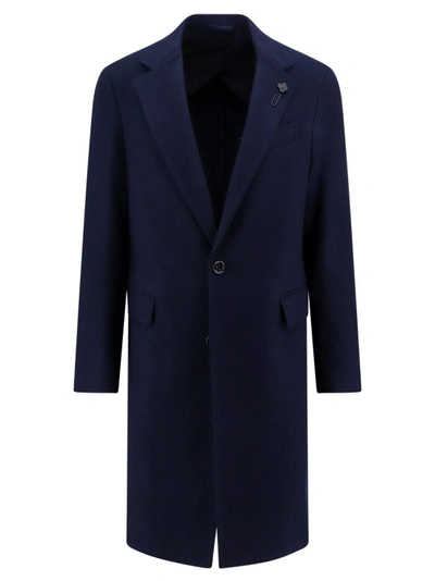 Shop Lardini Coat With Removable Iconic Brooch In Blue
