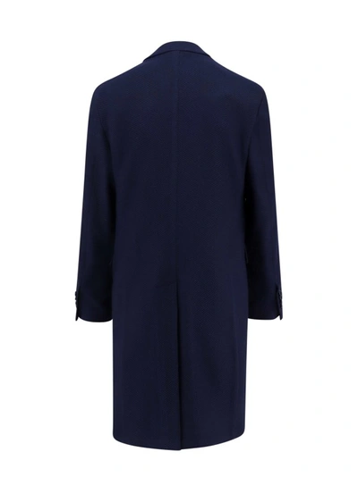Shop Lardini Coat With Removable Iconic Brooch In Blue