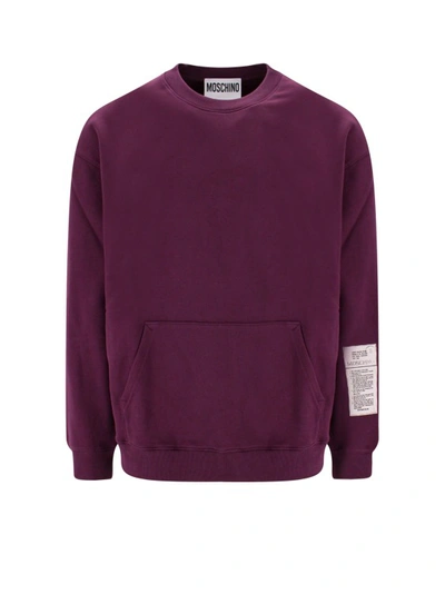 Shop Moschino Cotton Sweatshirt With Logo Patch In Purple