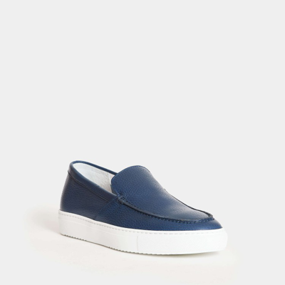 Shop Doucal's Blue Leather Slip Ons