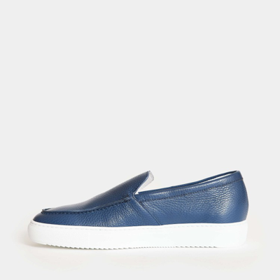 Shop Doucal's Blue Leather Slip Ons