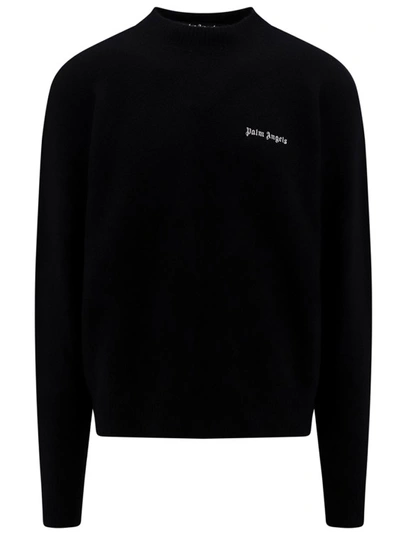 Shop Palm Angels Wool Blend Sweater With Embroidered Logo In Black
