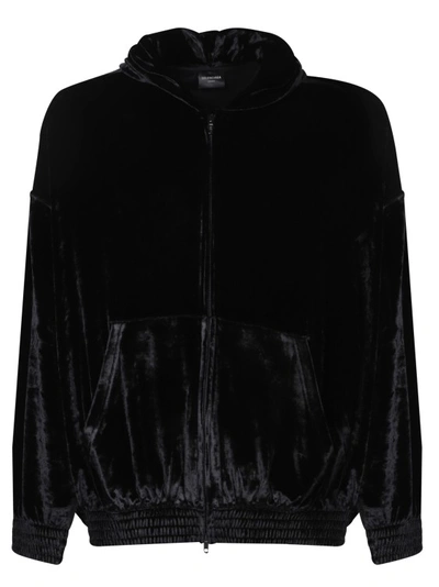 Shop Balenciaga Black 90s-inspired Velvet Hoodie