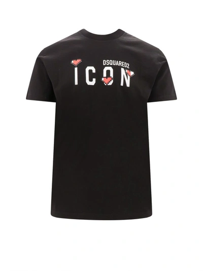 Shop Dsquared2 Cotton T-shirt With Iconic Heart Pixel Print On The Front In Black