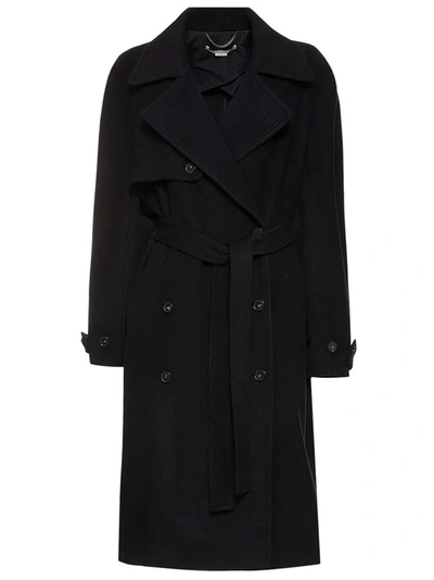 Shop Stella Mccartney Sustainable Wool Coat With Belt At Waist In Black