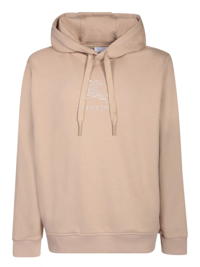 Shop Burberry Beige Hoodie With Embroidered Equestrian Knight Logo In Neutrals