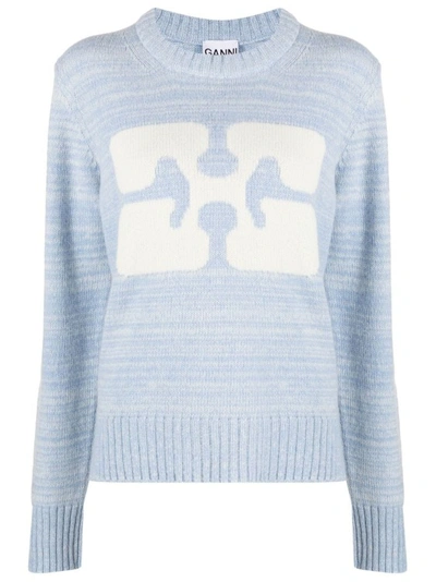 Shop Ganni Blue Round Neck Sweater