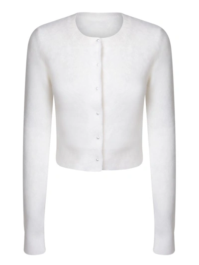 Shop Maison Margiela White Angora Wool Blend Crop-cut Cardigan