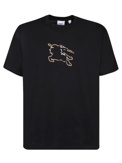 Shop Burberry T-shirt With Signature Equestrian Knight Print In Black