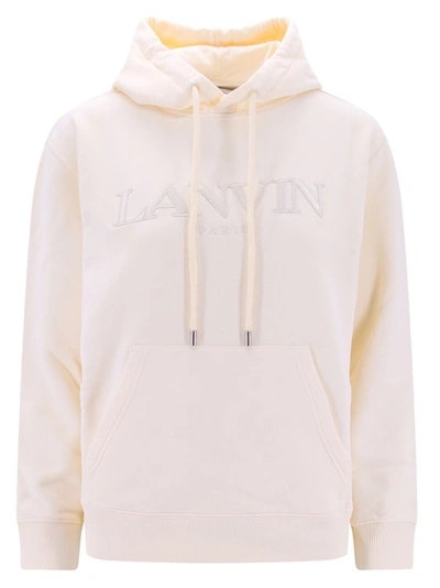 Shop Lanvin Cotton Sweatshirt With Embroidered Logo In Neutrals
