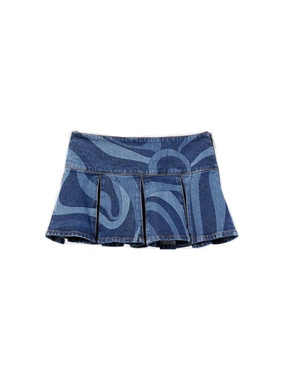 Shop Pucci Marmo-print Denim Shorts In Blue