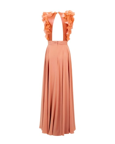 Shop Gemy Maalouf Flowy Pleated Dess - Long Dresses In Orange