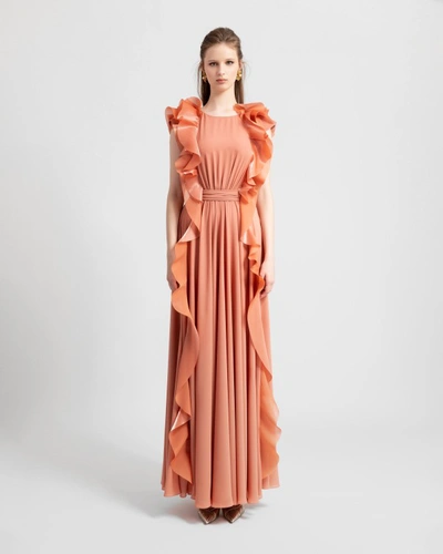 Shop Gemy Maalouf Flowy Pleated Dess - Long Dresses In Orange