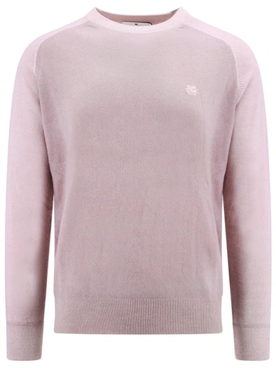 Shop Etro Embroidered Logo Wool Sweater In Purple