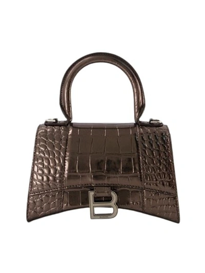 Shop Balenciaga Hourglass Xs Bag - Leather - Dark Bronze In Brown