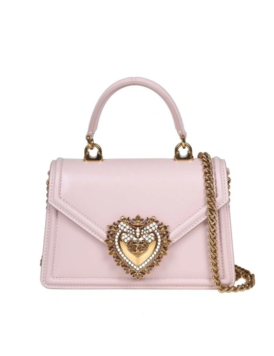 Shop Dolce & Gabbana Small Devotion Handbag In Powder Leather In Pink