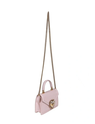 Shop Dolce & Gabbana Small Devotion Handbag In Powder Leather In Pink