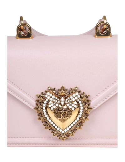 Shop Dolce & Gabbana Small Devotion Handbag In Powder Leather In Pink