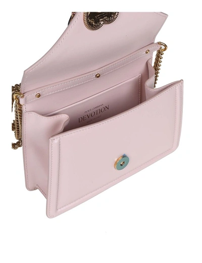 Shop Dolce & Gabbana Small Devotion Handbag In Powder Leather In Pink