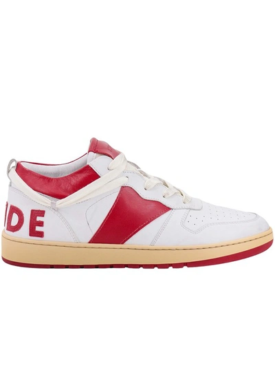 Shop Rhude Leather Sneakers With Color-block Detail In White