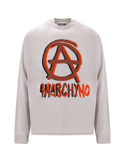 Shop Moschino Cotton T-shirt With Anarchy Logo In Grey