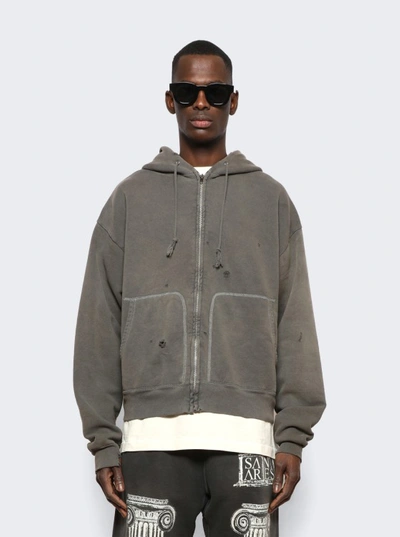 Shop Saint Michael Zip Parka Damage Sweatshirt In Grey