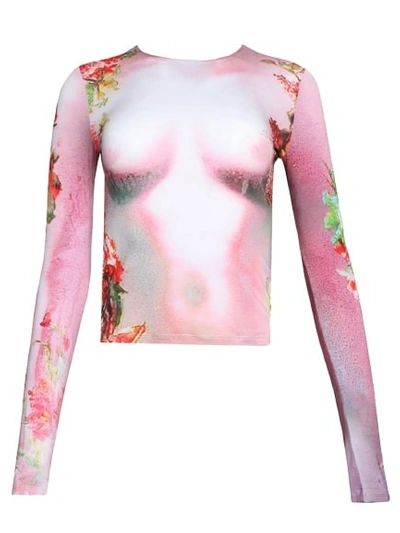 Shop Jean Paul Gaultier Flowers Printed Body Long Sleeve Top In Pink
