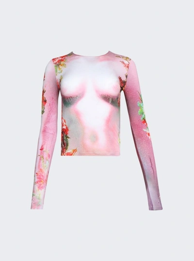Shop Jean Paul Gaultier Flowers Printed Body Long Sleeve Top In Pink